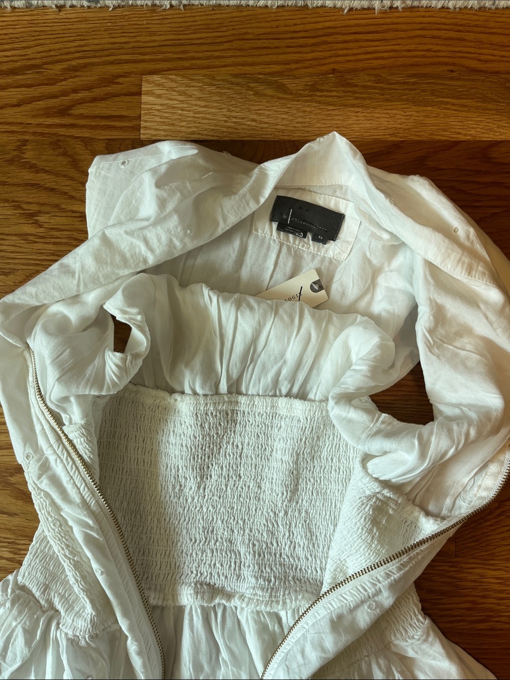 Anthropologie The Tommie Cap-Sleeve Smocked Front-Zip Shirt Dress Sz XS NWT FLAW - Picture 11 of 14